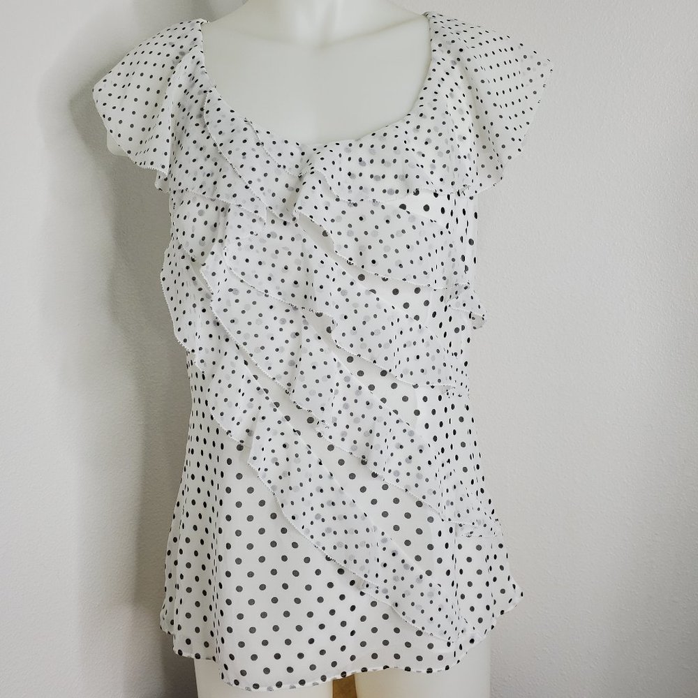WHBM Polka Dot Ruffled Front Sleeveless Top